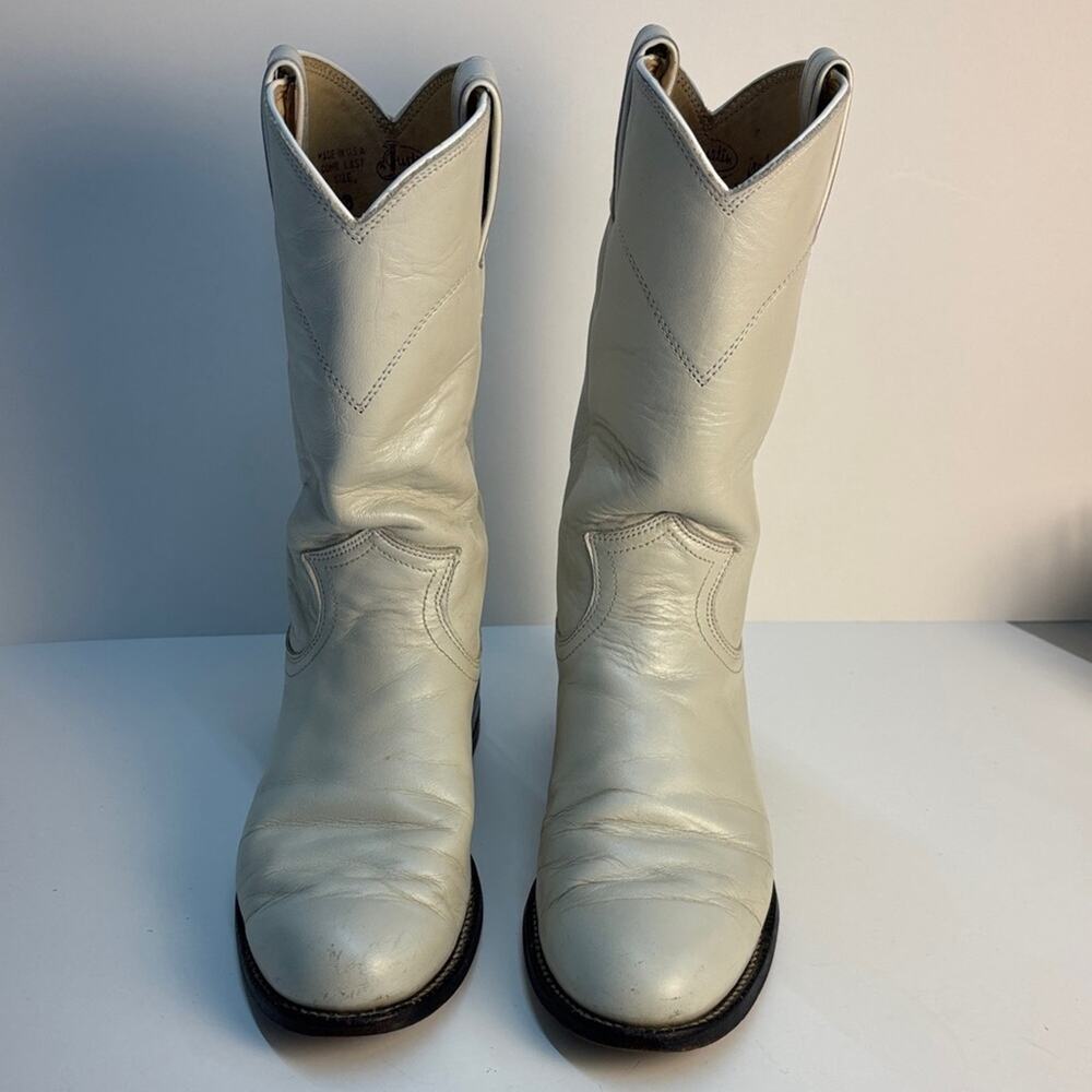 Justin Roper Vintage Women’s Eggshell Leather Cowgirl Boots L3713 Rodeo Sz 4.5B